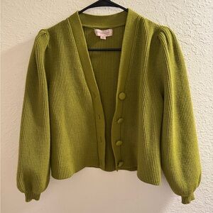 Philosophy - Olive Green Puff Sleeve Cardigan -  Small